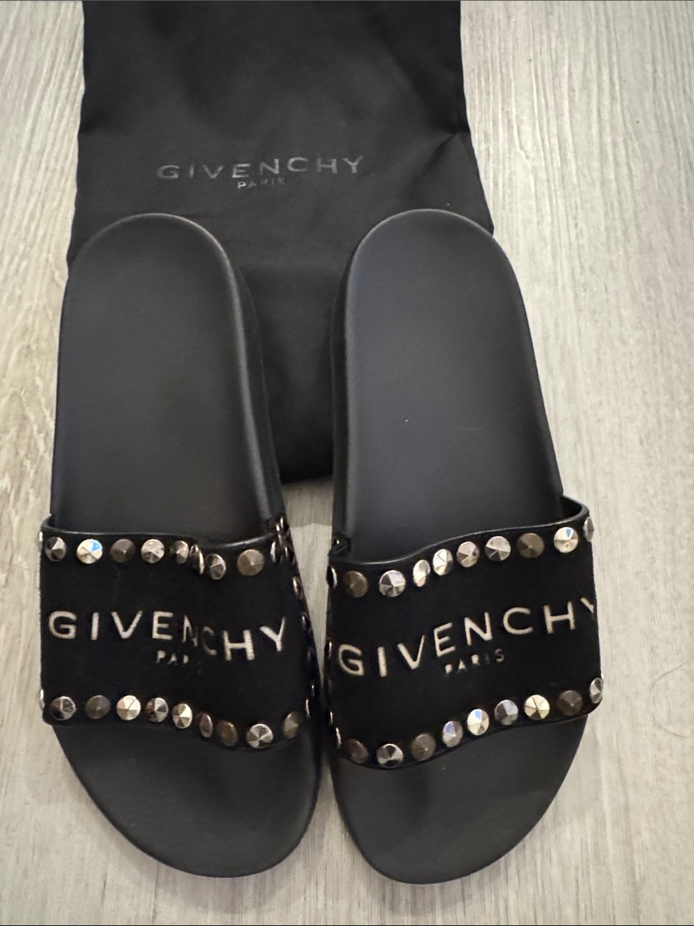 Givenchy Black Studded Logo Slide Sandals for Men